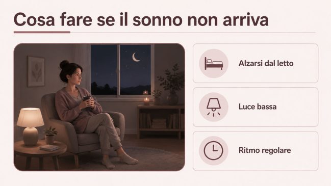 Cosa fare se il sonno non arriva: alzarsi dal letto, usare luce bassa e mantenere un ritmo regolare